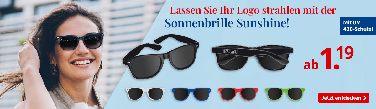  Strahlendes Logo mit der Sonnenbrille Sunshine bei BETTMER – Erfolgreiche Werbeartikel 