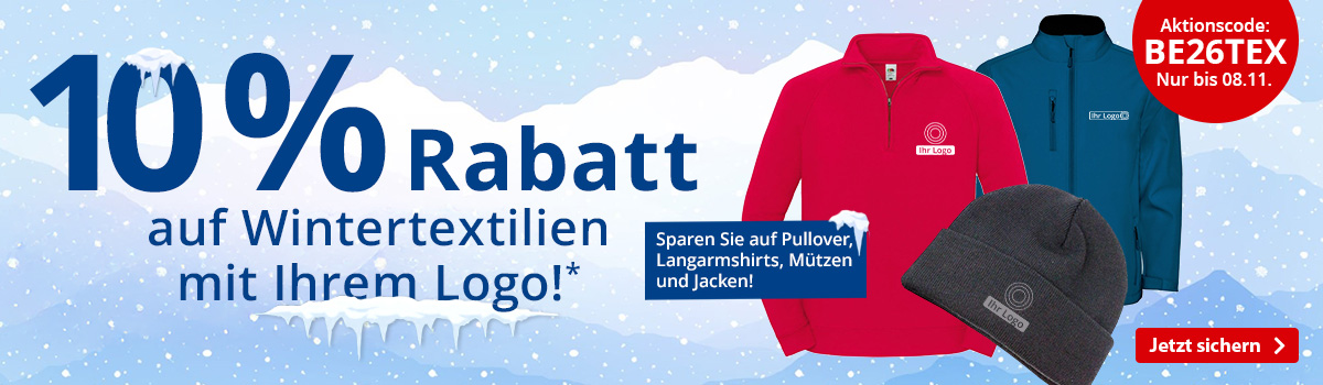  10% Rabatt auf Wintertextilien mit Ihrem Logo!