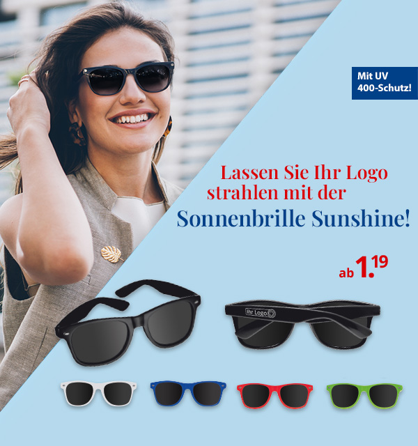  Strahlendes Logo mit der Sonnenbrille Sunshine bei BETTMER – Erfolgreiche Werbeartikel 