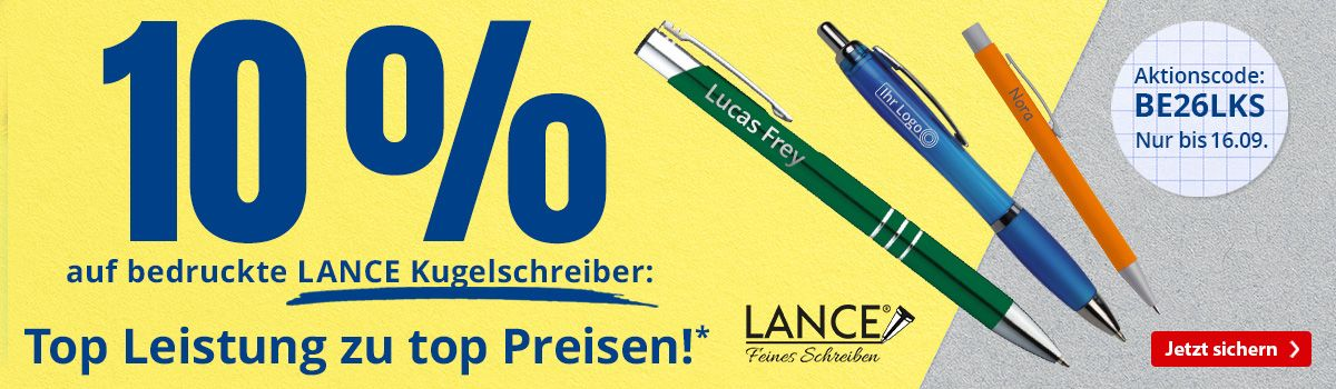 10% auf bedruckte LANCE Kugelschreiber