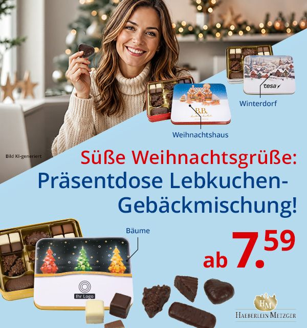  Präsentdose Lebkuchen-Gebäckmischung als Werbegeschenk