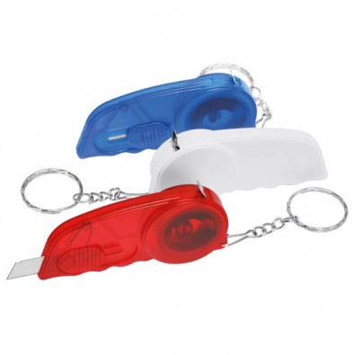 Schlüsselanhänger-Cutter mit Maßband, Blau/Gefrostet Schlüsselanhänger-Cutter mit Maßband, Blau/Gefrostet