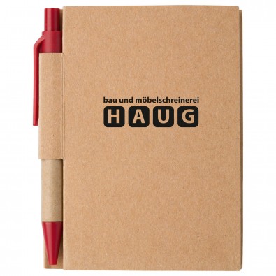 Notizbuch mit Kugelschreiber Mini, Natur/Rot Notizbuch mit Kugelschreiber Mini, Natur/Rot