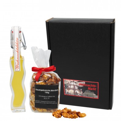 Weihnachtsmarkt-Set mit Likör und Mandeln Weihnachtsmarkt-Set mit Likör und Mandeln
