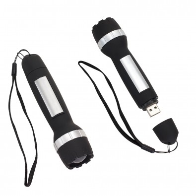 USB-Taschenlampe Charge Light, Schwarz/Silber USB-Taschenlampe Charge Light, Schwarz/Silber