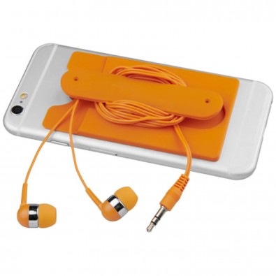 Ohrhörer mit Kabel und Silikon Telefontasche, orange Ohrhörer mit Kabel und Silikon Telefontasche, orange
