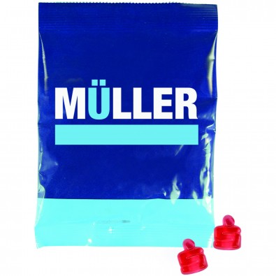 Fruchtgummi Maxitüte, Sparkassen "S", inkl. Druck, weiße Folie Fruchtgummi Maxitüte, Sparkassen "S", inkl. Druck, weiße Folie