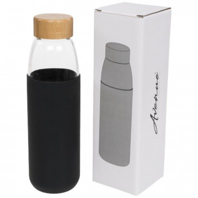 Kai 540 ml Sportflasche aus Glas mit Holzdeckel, schwarz Kai 540 ml Sportflasche aus Glas mit Holzdeckel, schwarz