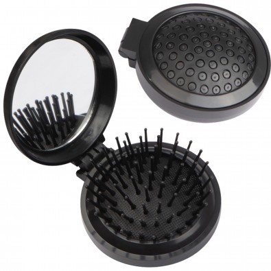 Klappbare Bürste mit Schminkspiegel, schwarz Klappbare Bürste mit Schminkspiegel, schwarz