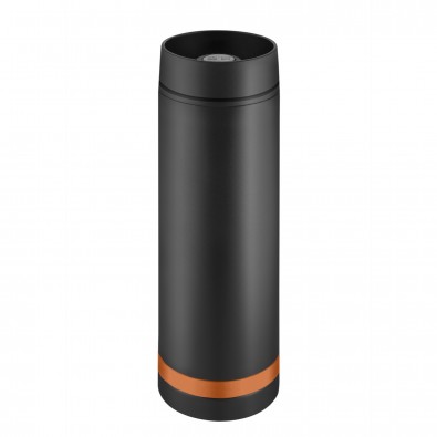Vakuum Edelstahl Thermobecher "360 Grad", schwarz/orange Vakuum Edelstahl Thermobecher "360 Grad", schwarz/orange
