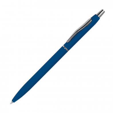 Schlanker, gummierter Kugelschreiber, blau Schlanker, gummierter Kugelschreiber, blau