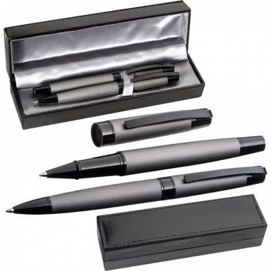 Schreibset aus Drehkugelschreiber und Rollerball, grau Schreibset aus Drehkugelschreiber und Rollerball, grau