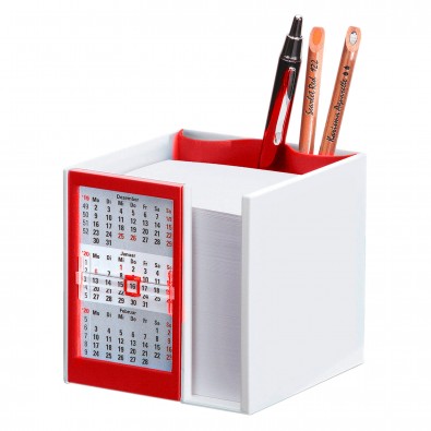 Zettelbox mit 2-Jahres-Kalender für 2021/2022, Weiß/Rot Zettelbox mit 2-Jahres-Kalender für 2021/2022, Weiß/Rot